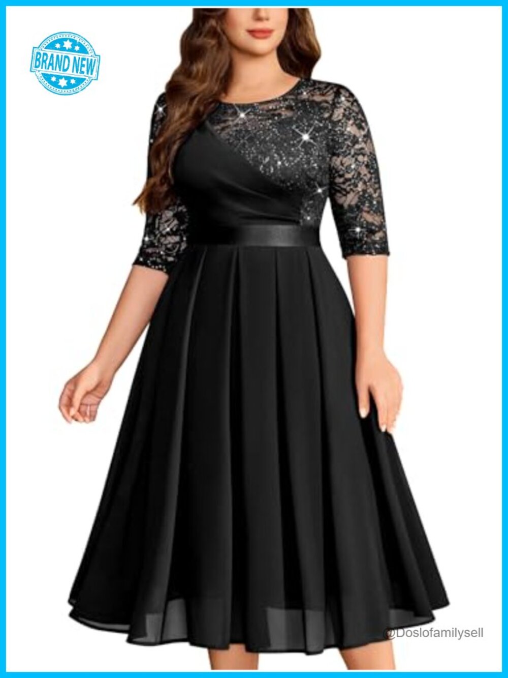 Formal Wedding Guest Dress Plus Size Lace Sequin Midi Dress